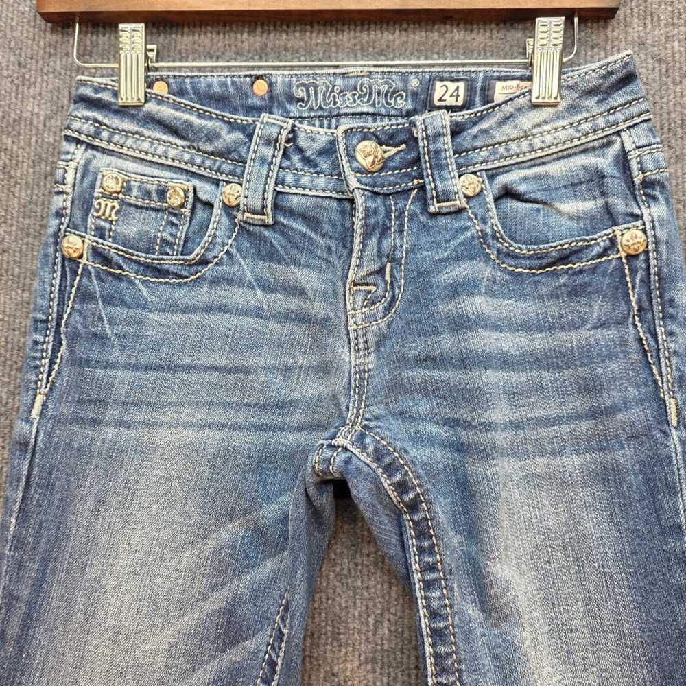 Miss Me Skinny Jeans Womens Mid Rise Embellished Blue 24 Excellent Western - Picture 3 of 12